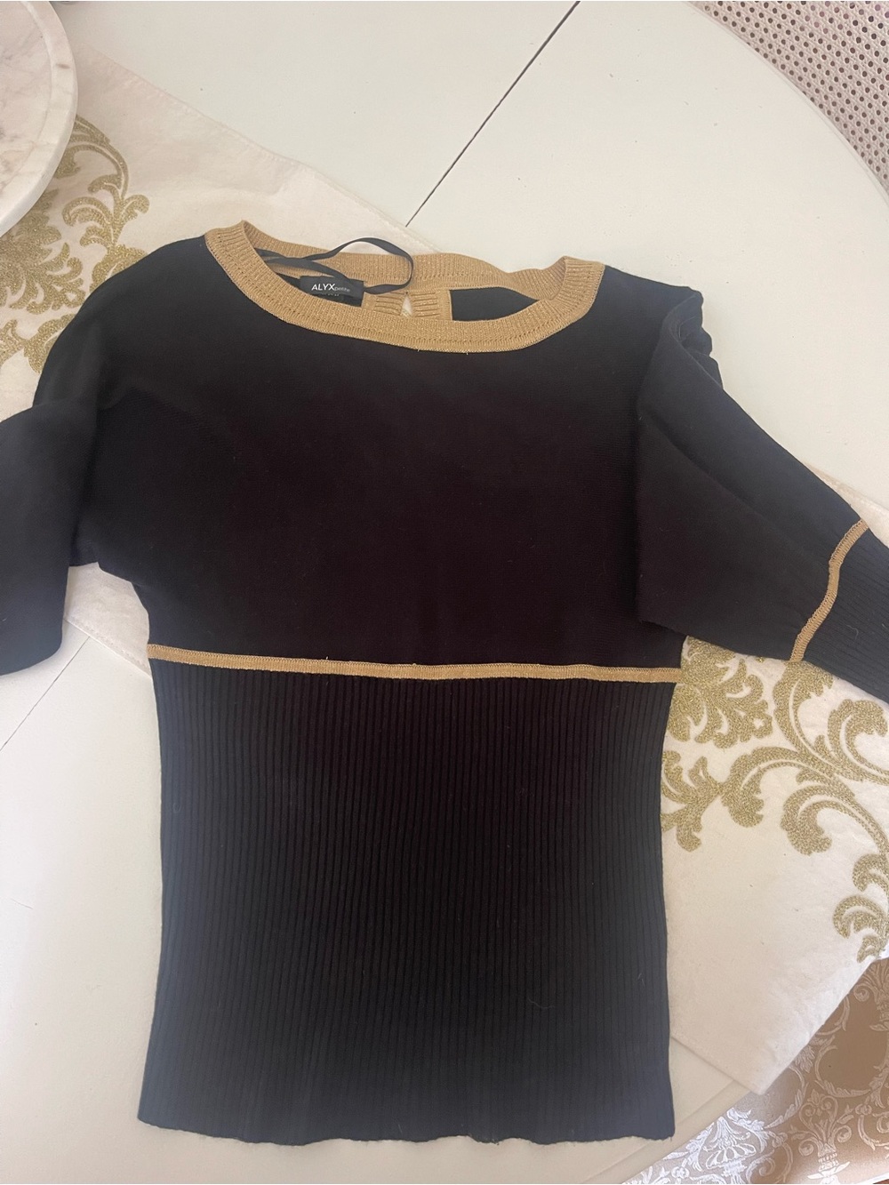 ALYX Black Ribbed Knit Long Sleeve Dress with Tan Trim